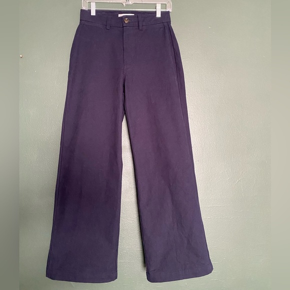 Amour Vert- high waisted wide leg pant 100% organic cotton navy blue sustainable - Picture 2 of 16